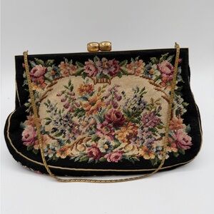 JOLLES Early 1900s Austrian Needlepoint Handbag Floral Motif